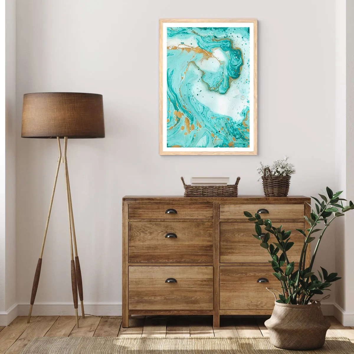 Poster in einem Rahmen aus heller Eiche - Unter der großen Welle der Edo-Ära - 30x40 cm