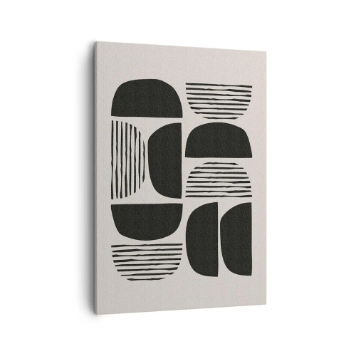 Bild auf Leinwand - Leinwandbild - Geometrie mit Halbkreisen und Linien in Schwarz auf hellem Hintergrund - 50x70cm - Halbherzige Deals - Moderne Wanddekoration für Wohnzimmer und Schlafzimmer ARTTOR
