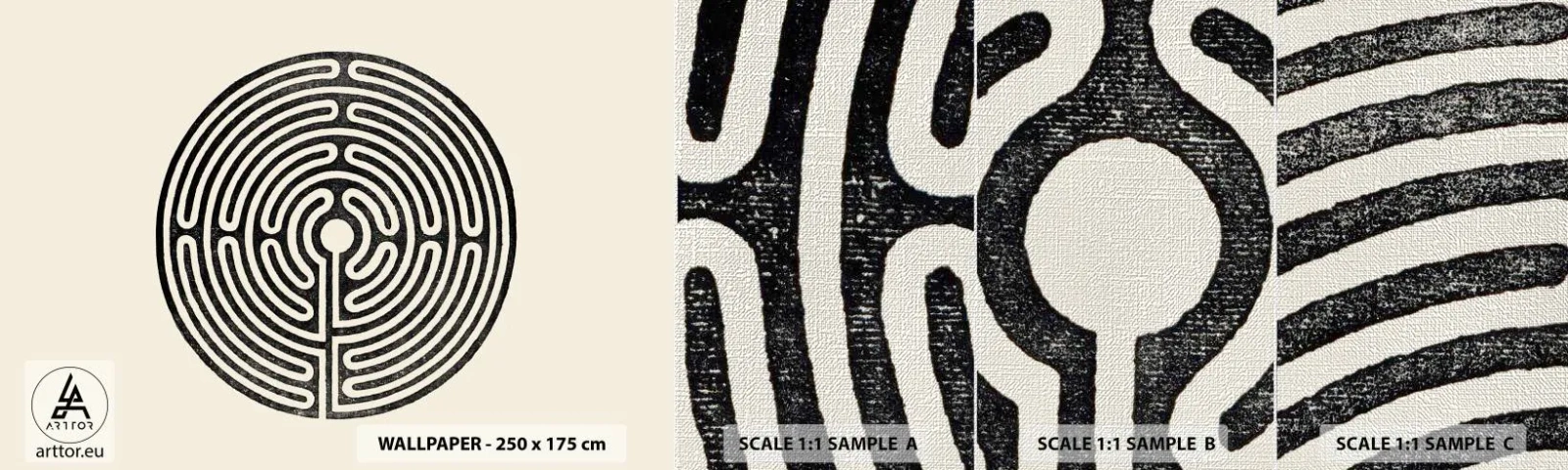 Fototapeten Muster Premium Canvas - Geheimnisvolle Ordnung - Labyrinth, Minimalismus, Schwarz und weiß - 100x30 cm