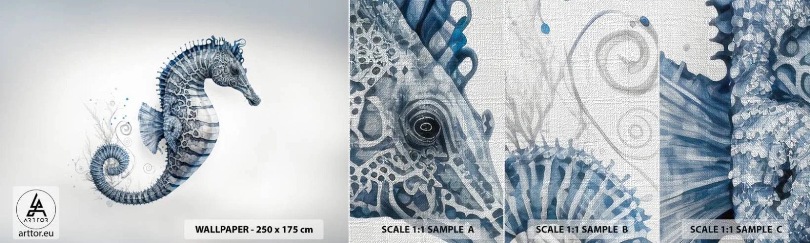 Fototapeten Muster Premium Canvas - Subtiler Witz der Natur - Seepferdchen, Strand, Korallenriff - 100x30 cm