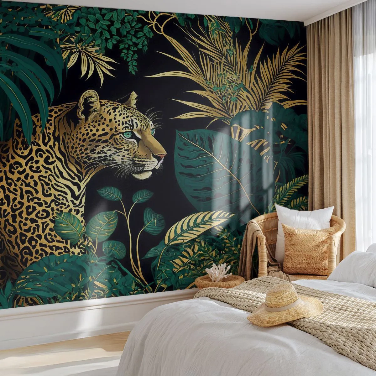 Fototapete Premium Canvas - Gastgeber im Dschungel - Leopard, Dschungel, Tropisch - 450x315 cm