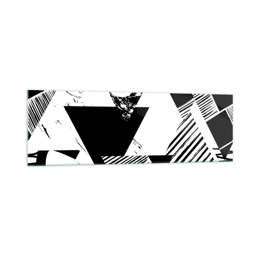 Glasbild - Bild auf glas - Geometrische Muster in minimalistischer Schwarz-Weiß-Form - 160x50cm - Regen von Dreiecken - Moderne Wanddekoration für Wohnzimmer und Schlafzimmer ARTTOR