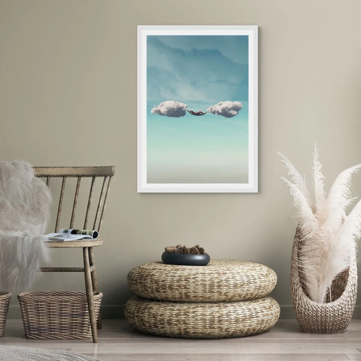 Poster in einem weißen Rahmen - Die Behaglichkeit des Augenblicks - 50x70 cm