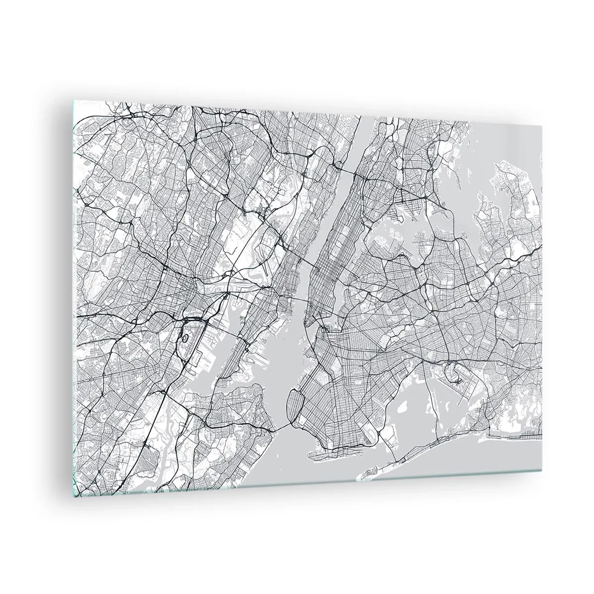 Glasbild - Bild auf glas - Eine Karte der Straßen und Bezirke einer Großstadt in monochromer Form - 70x50cm - Die Anatomie einer Metropole - Moderne Wanddekoration für Wohnzimmer und Schlafzimmer ARTTOR