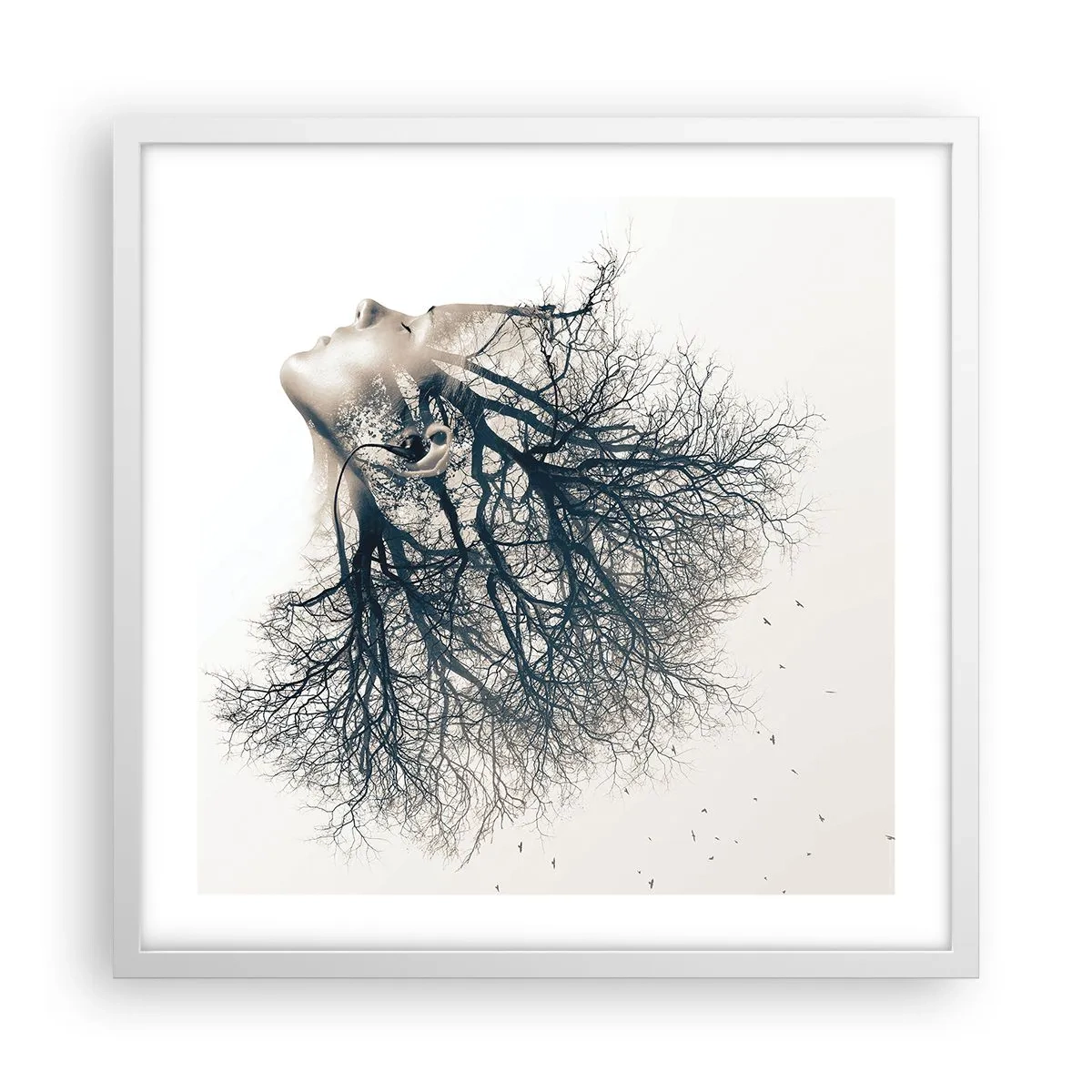 Poster in einem weißen Rahmen - Dem Rauschen der Bäume lauschen - 50x50 cm
