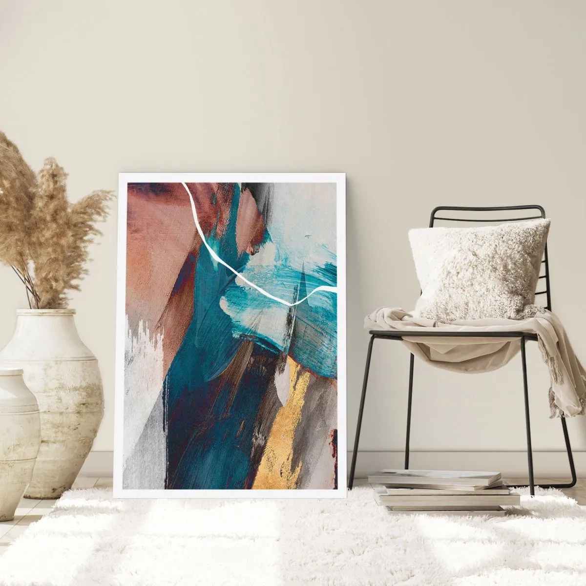 Poster - Ausdrucksstarke Abstraktion in Blau- und Goldtönen - 50x70cm - Großzügig und mit Energie - Moderne Wanddekoration für Wohnzimmer und Schlafzimmer ARTTOR