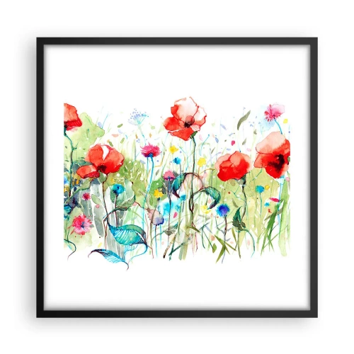 Poster in einem schwarzem Rahmen - Blühende Maiwiese - 50x50 cm