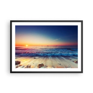 Poster in einem schwarzem Rahmen - Sonnenuntergang über einem ruhigen Meer mit Wellen - 70x50cm - Was ist mit dem Horizont? - Moderne Wanddekoration für Wohnzimmer und Schlafzimmer ARTTOR