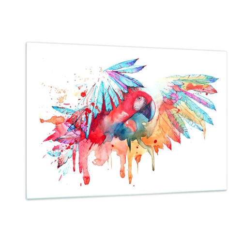 Glasbild - Bild auf glas - Bunter Aquarellpapagei mit ausgebreiteten Flügeln - 120x80cm - Bunte Papageien - Moderne Wanddekoration für Wohnzimmer und Schlafzimmer ARTTOR