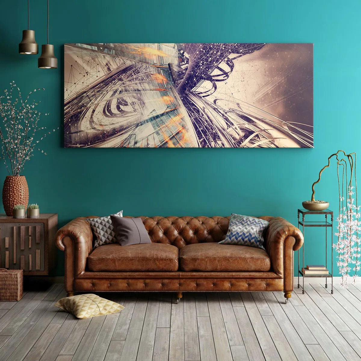 Bild auf Leinwand - Leinwandbild - Dynamische Abstraktion in Beige- und Lilatönen - 120x50cm - In großer Eile - Moderne Wanddekoration für Wohnzimmer und Schlafzimmer ARTTOR