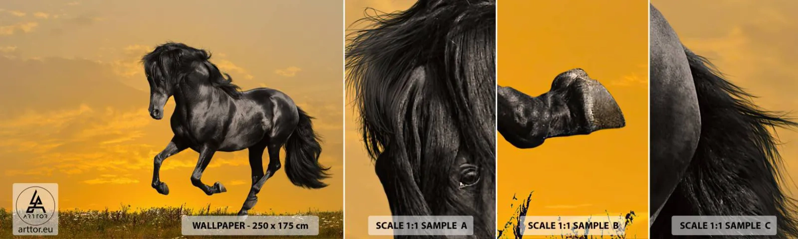 Fototapeten Muster Selbstklebend Deluxe Sticker - Schön, frei und wild - Tiere, Pferd, Landschaft - 100x30 cm