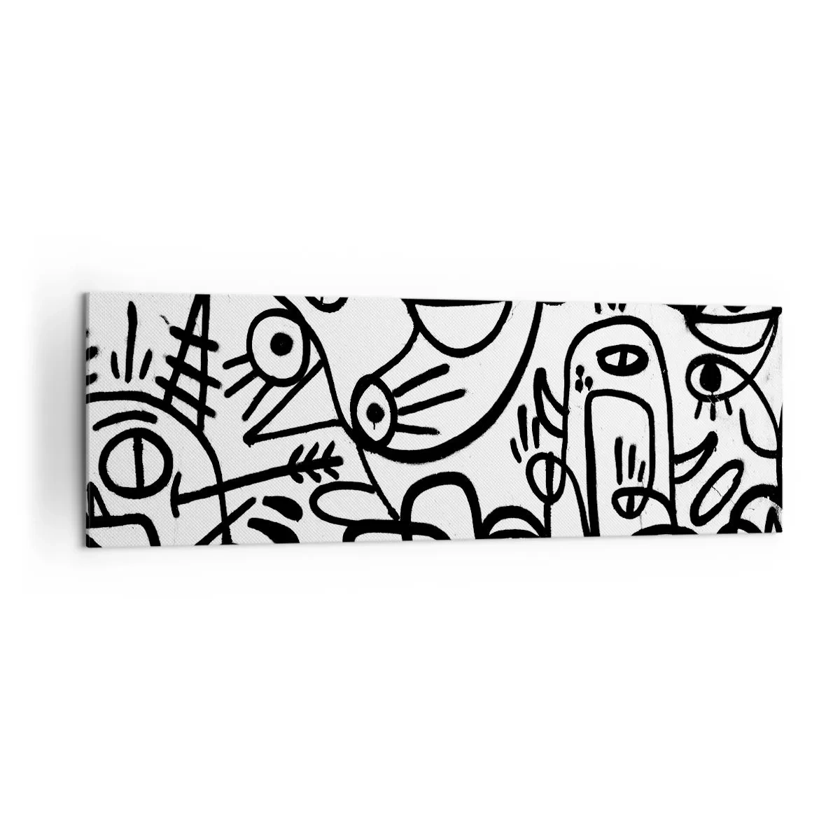 Bild auf Leinwand - Leinwandbild - Schwarz-weiße abstrakte Zeichnungen mit Gesichtsmotiven - 160x50cm - Gesichter und Luftspiegelungen - Moderne Wanddekoration für Wohnzimmer und Schlafzimmer ARTTOR