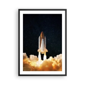 Poster in einem schwarzem Rahmen - Ein Space Shuttle hebt vor einem Sternenhimmel ab - 50x70cm - Ad Astra! - Moderne Wanddekoration für Wohnzimmer und Schlafzimmer ARTTOR