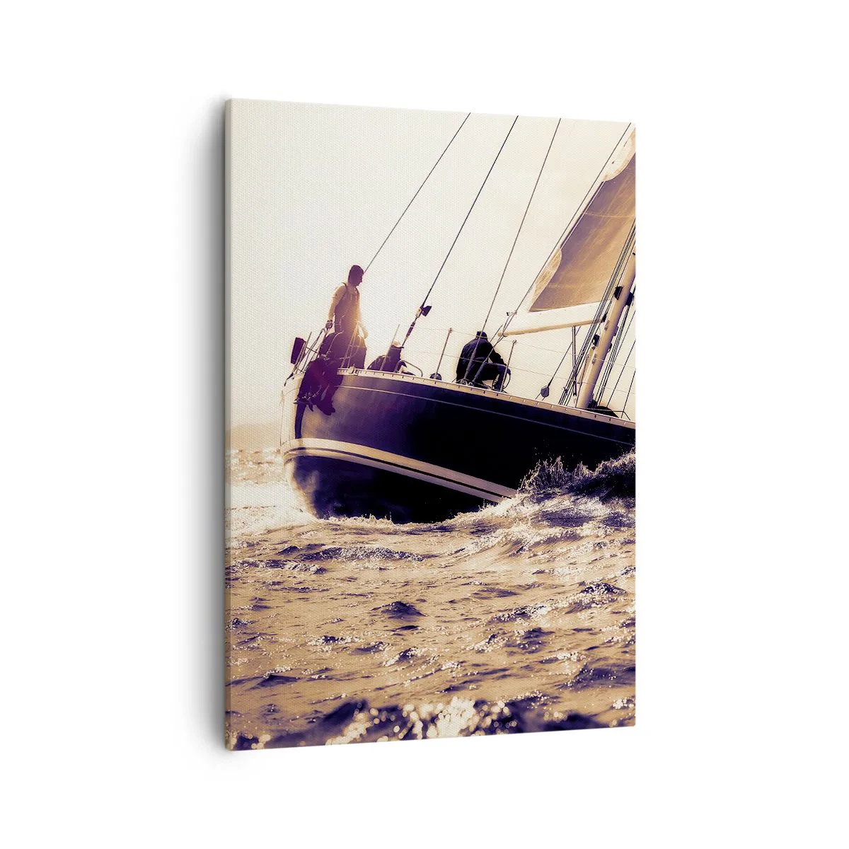 Bild auf Leinwand - Leinwandbild - Eine Yacht auf stürmischer See im Licht der untergehenden Sonne - 50x70cm - Segle, Seemann - Moderne Wanddekoration für Wohnzimmer und Schlafzimmer ARTTOR