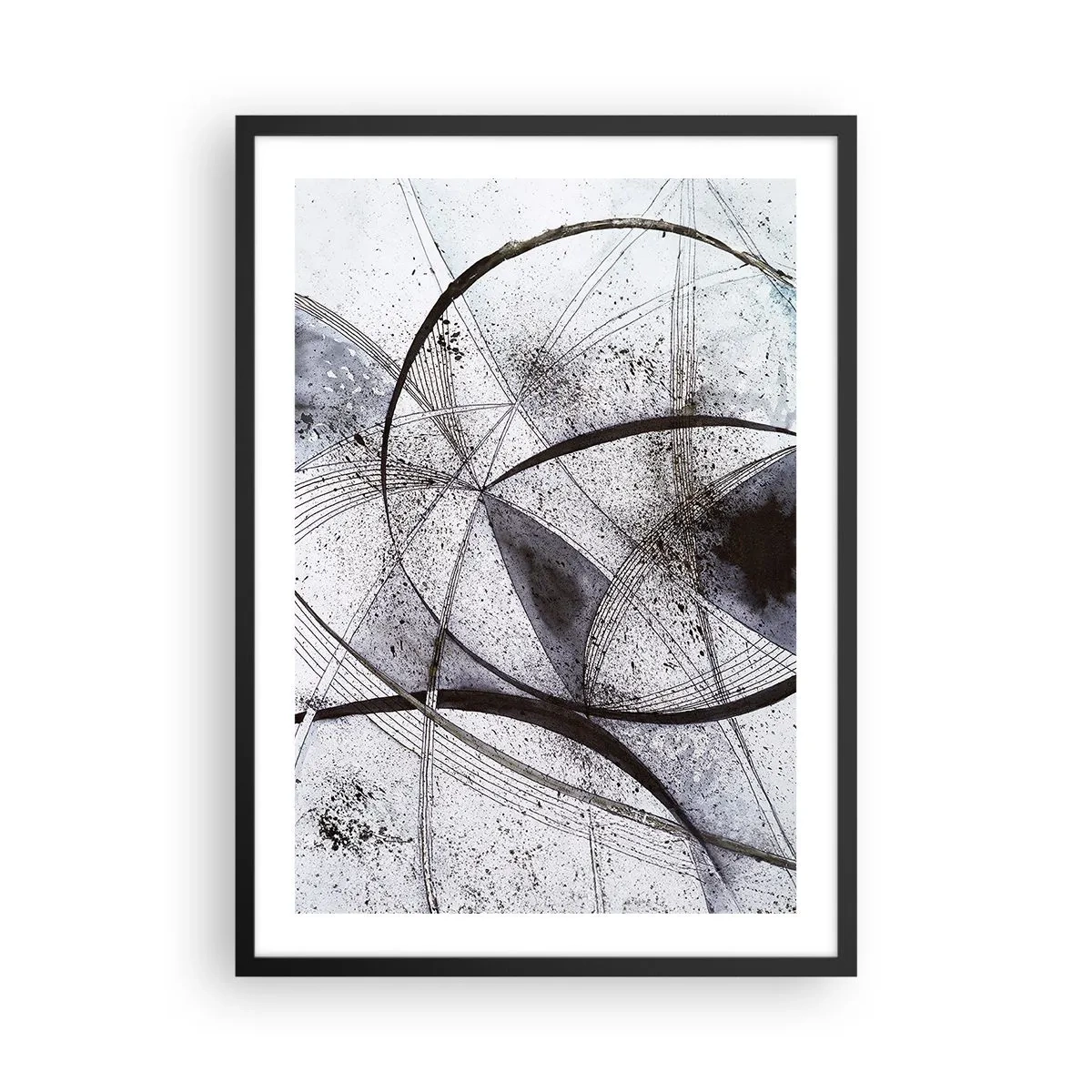 Poster in einem schwarzem Rahmen - Abstrakte Komposition aus geometrischen Linien und Kreisen - 50x70cm - Futuristische Fantasie - Moderne Wanddekoration für Wohnzimmer und Schlafzimmer ARTTOR