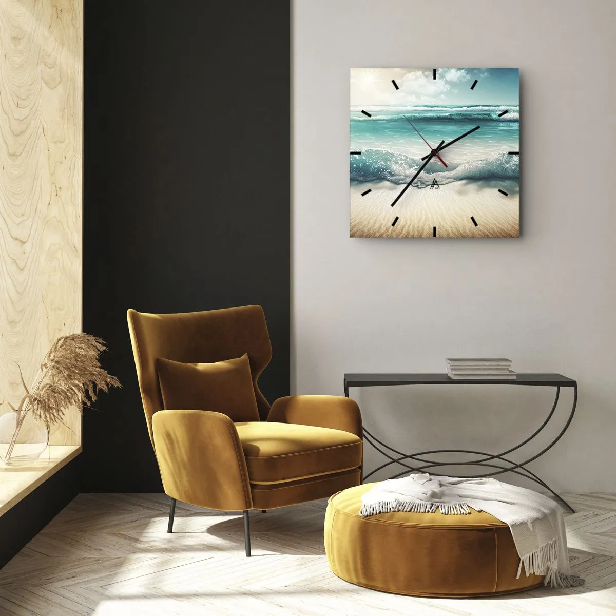 Wanduhr - Glasuhr - Meereswellen an einem hellen Sandstrand - 30x30cm - Frieden des Ozeans - Moderne Wanddekoration für Wohnzimmer und Schlafzimmer ARTTOR