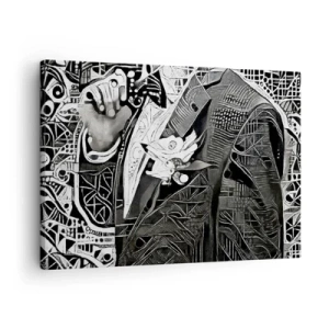 Bild auf Leinwand - Leinwandbild - Elegante Abstraktion eines Mannes im Anzug in Schwarz und Weiß - 70x50cm - Nur ein scheinbar grauer Mann - Moderne Wanddekoration für Wohnzimmer und Schlafzimmer ARTTOR