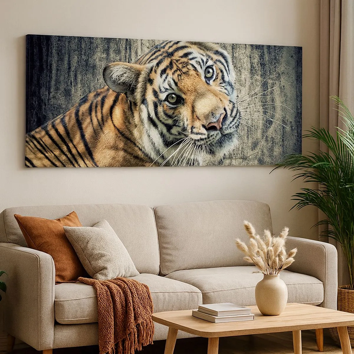 Bild auf Leinwand - Leinwandbild - Portrait in Lichtstrahlen - 100x40 cm