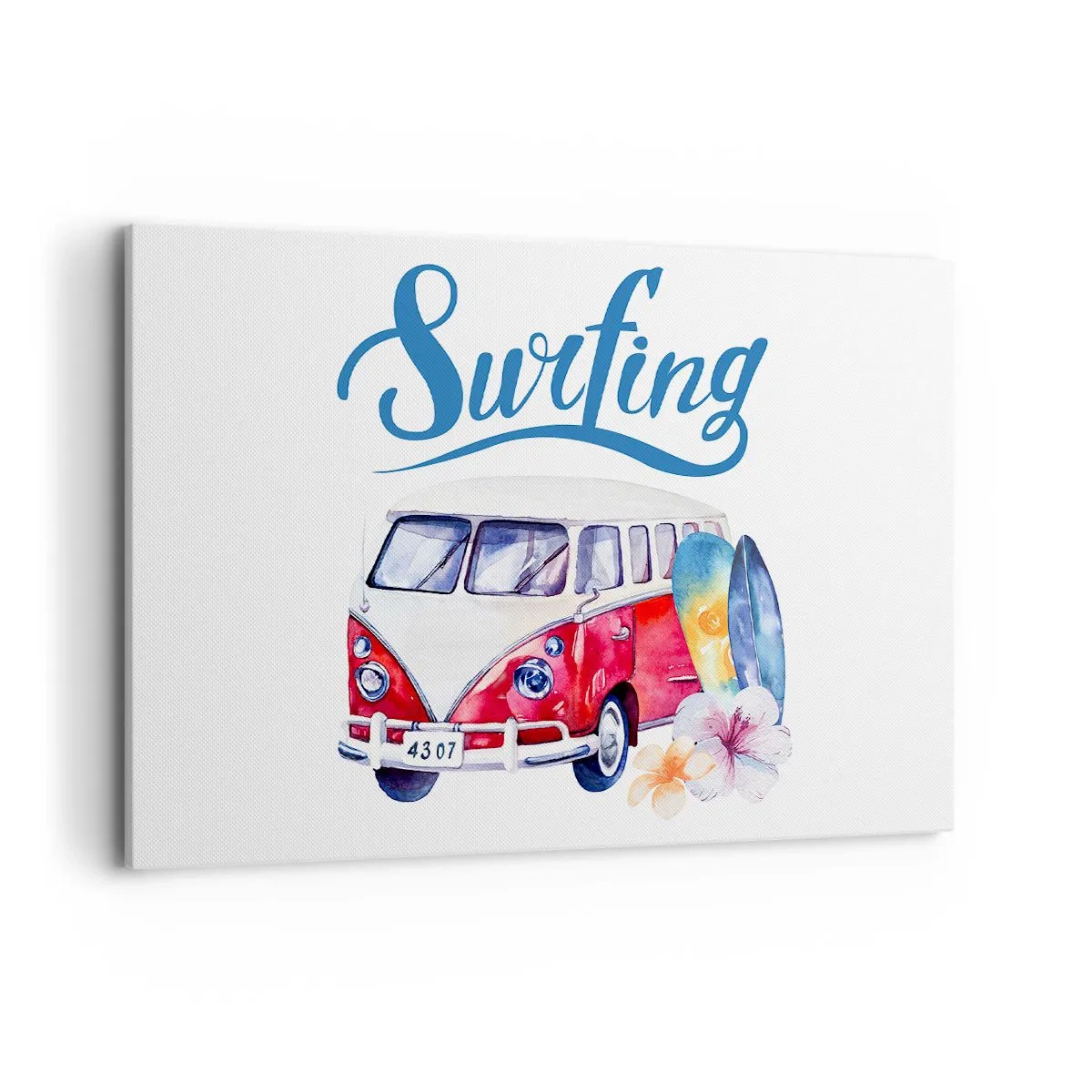 Bild auf Leinwand - Leinwandbild - Bunte Grafiken mit einem Bus und einem Surfthema - 100x70cm - Gurke - ein Klassiker für einen Surfer - Moderne Wanddekoration für Wohnzimmer und Schlafzimmer ARTTOR