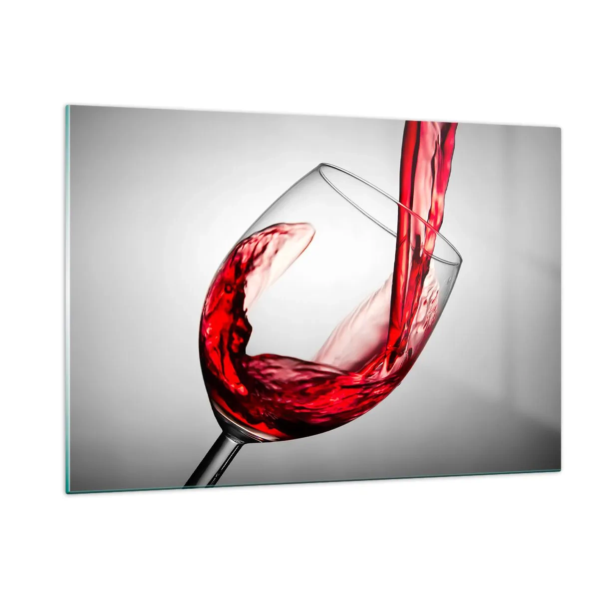 Glasbild - Bild auf glas - Rotwein wird vor hellem Hintergrund in ein Glas gegossen - 120x80cm - Farbe – Bewegung – Klang - Moderne Wanddekoration für Wohnzimmer und Schlafzimmer ARTTOR