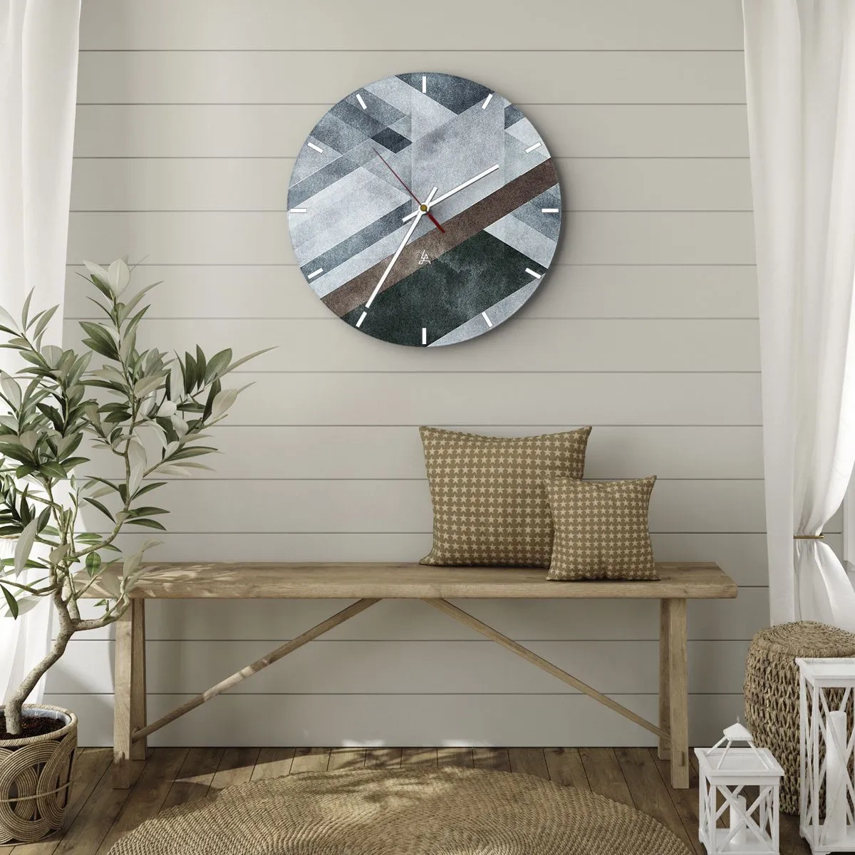 Wanduhr - Glasuhr - Geometrie in Blau-, Braun- und Grautönen - 30x30cm - Anspruchsvolle Eleganz der Geometrie - Moderne Wanddekoration für Wohnzimmer, Küche und Schlafzimmer ARTTOR