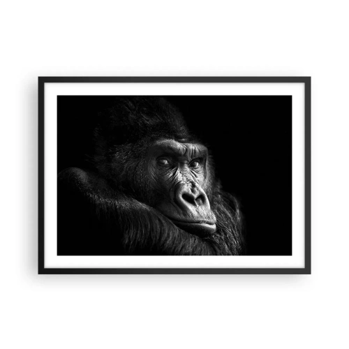 Poster in einem schwarzem Rahmen - Schwarz-Weiß-Porträt eines majestätischen Gorillas - 70x50cm - Und was guckst du so? - Moderne Wanddekoration für Wohnzimmer und Schlafzimmer ARTTOR