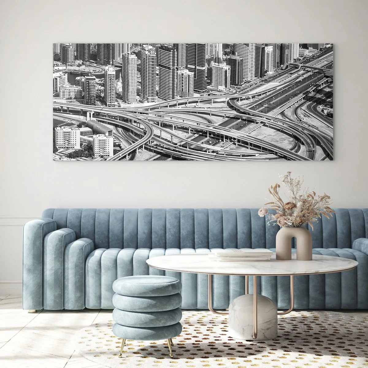 Glasbild - Bild auf glas - Dubai aus der Vogelperspektive - 120x50cm - Dubai - die unmögliche Stadt - Moderne Wanddekoration für Wohnzimmer und Schlafzimmer ARTTOR
