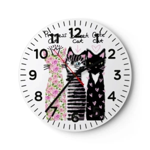 Wanduhr - Glasuhr - Es waren drei Katzen - 30x30 cm