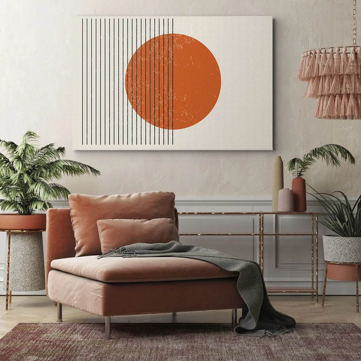 Bild auf Leinwand - Leinwandbild - Minimalistische Sonne mit geometrischen Linien - 70x50cm - Immer die Sonne - Moderne Wanddekoration für Wohnzimmer und Schlafzimmer ARTTOR