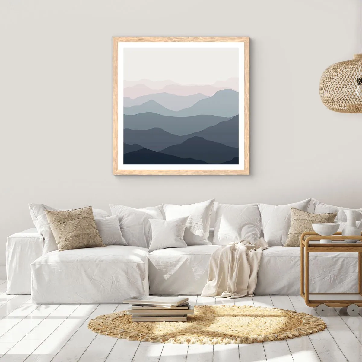Poster in einem Rahmen aus heller Eiche - Wellen der Berge - 30x30 cm