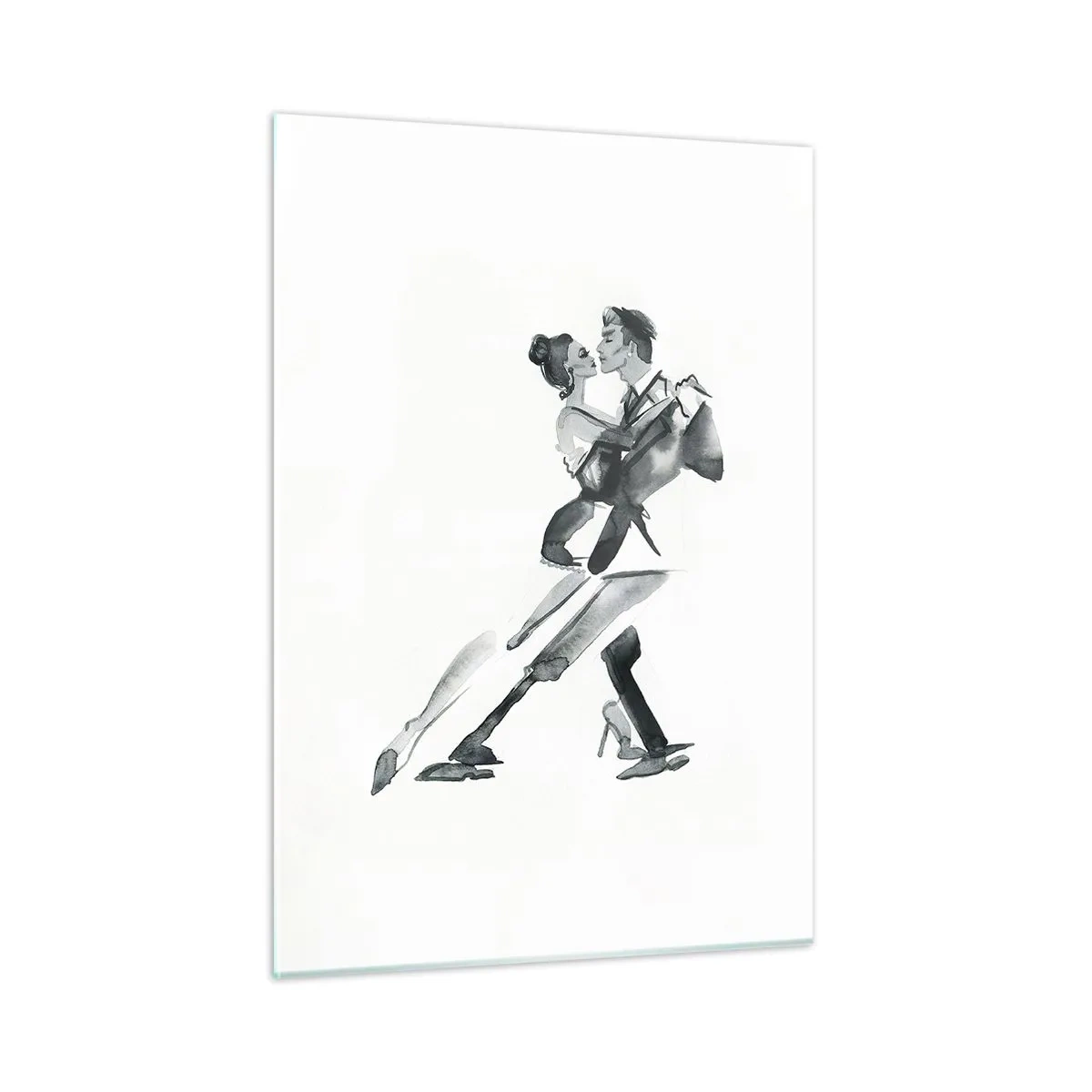 Glasbild - Bild auf glas - Ein Paar tanzt Tango in Schwarz-Weiß-Aquarell - 50x70cm - In einem Schlag - Moderne Wanddekoration für Wohnzimmer und Schlafzimmer ARTTOR