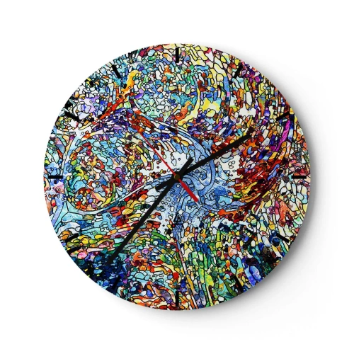 Wanduhr - Glasuhr - Ein farbenfrohes Mosaik im abstrakten Stil voller Energie - 30x30cm - Glasmalerei Wassertropfen - Moderne Wanddekoration für Wohnzimmer, Küche und Schlafzimmer ARTTOR