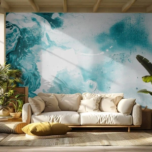 Fototapete Premium Sand - Abstraktes Aquarell in Türkis- und Weißtönen - 100x70cm - Morast von Blau - Moderne Wanddekoration für Wohnzimmer und Schlafzimmer ARTTOR