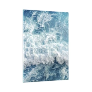 Glasbild - Bild auf glas - Blaue Wellen brechen an der Küste - 50x70cm - Freudig und springend - Moderne Wanddekoration für Wohnzimmer und Schlafzimmer ARTTOR