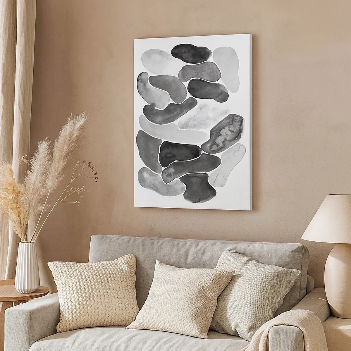 Bild auf Leinwand - Leinwandbild - Schwarz-weiße Abstraktion mit unregelmäßigen Flecken auf weißem Hintergrund - 50x70cm - Felsige Abstraktion - Moderne Wanddekoration für Wohnzimmer und Schlafzimmer ARTTOR