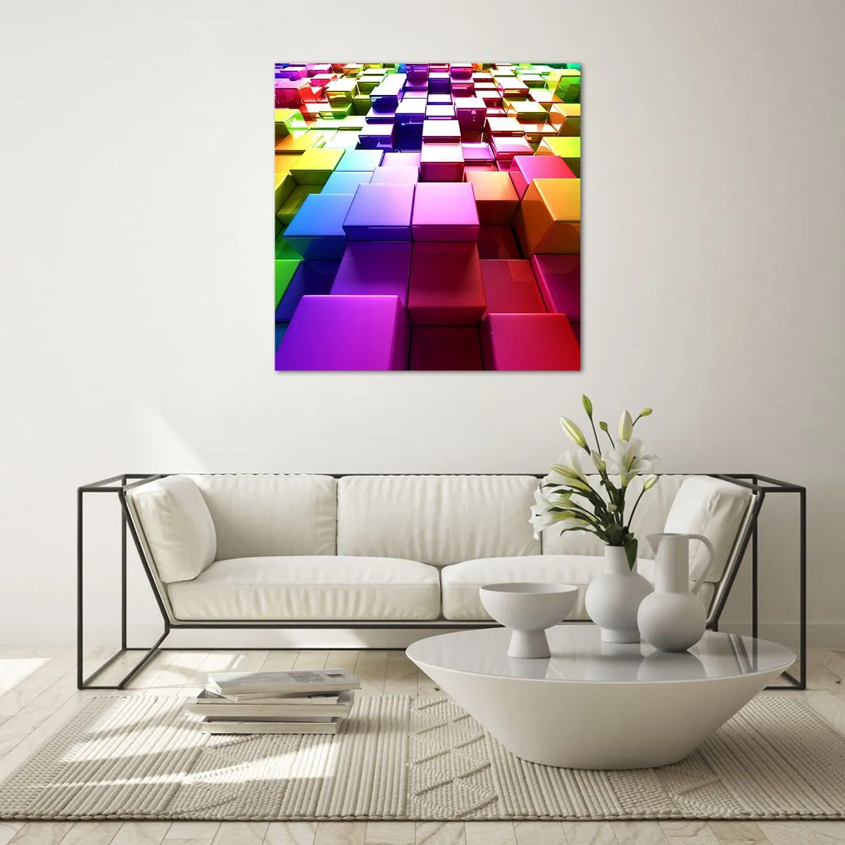 Glasbild - Bild auf glas - Op-Art gemeinsam im Team - 50x50 cm