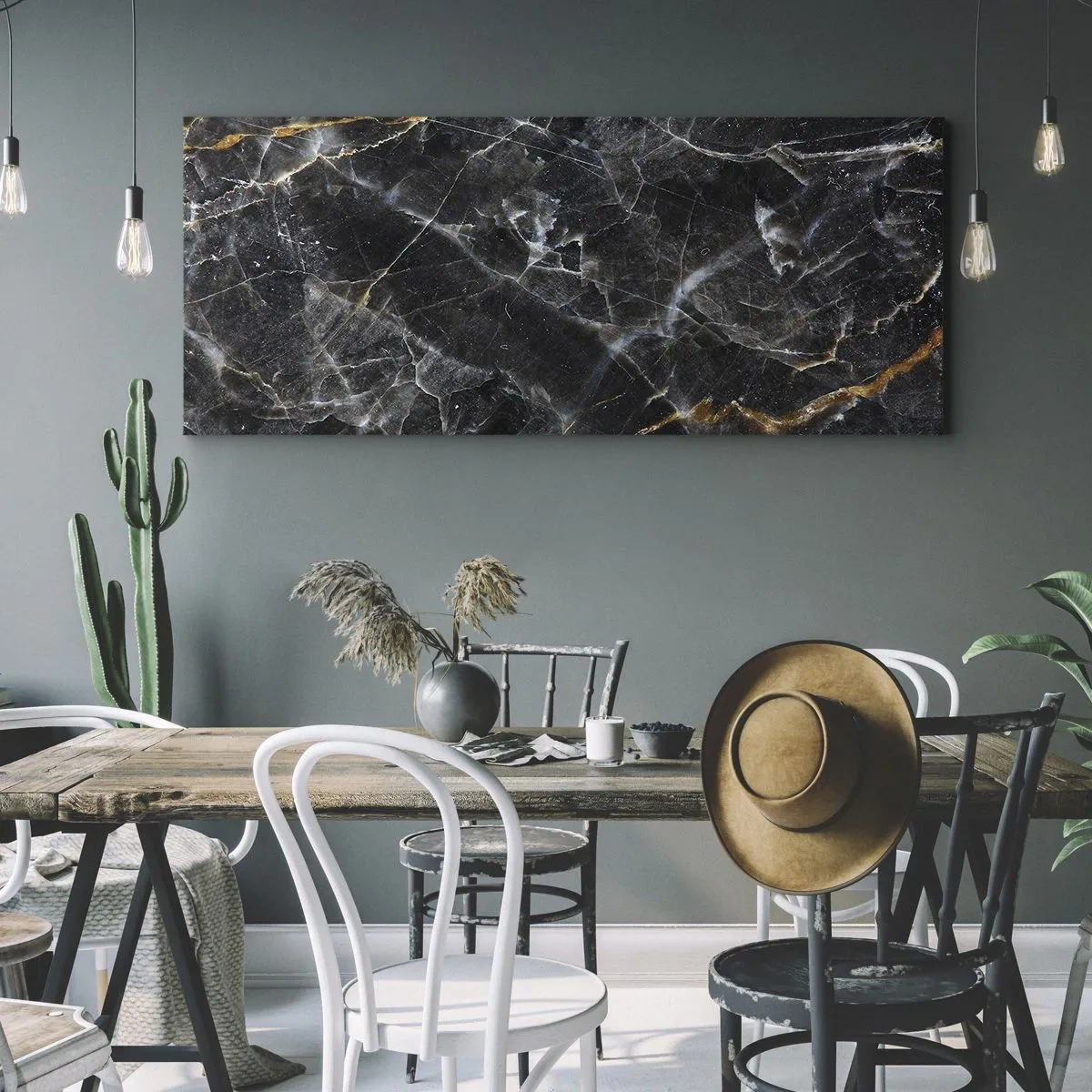 Bild auf Leinwand - Leinwandbild - Schwarz-goldene Details der Marmoroberfläche - 140x50cm - Das Innenleben des Steins - Moderne Wanddekoration für Wohnzimmer und Schlafzimmer ARTTOR