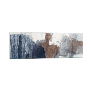 Glasbild - Bild auf glas - Abstrakte Formen in Blau- und Brauntönen - 160x50cm - Blaue und braune Formen - Moderne Wanddekoration für Wohnzimmer und Schlafzimmer ARTTOR