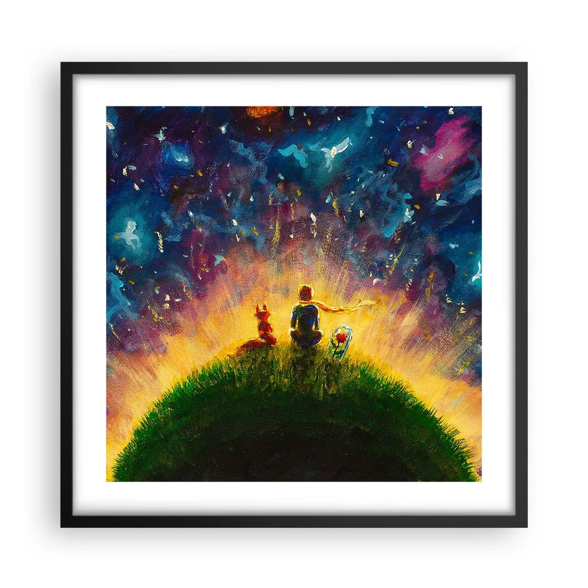 Poster in einem schwarzem Rahmen - Liebe und Freundschaft - die ganze Welt - 50x50 cm