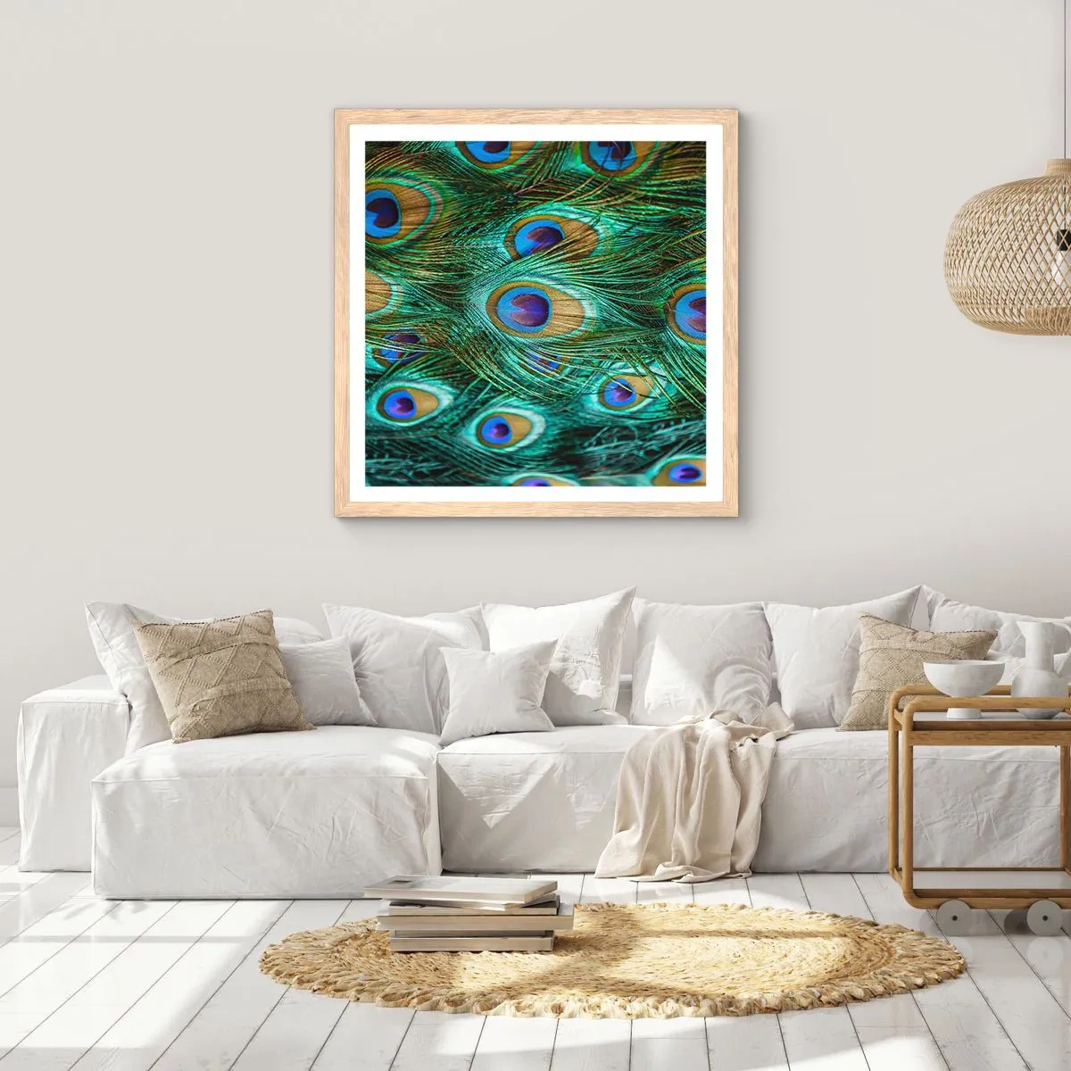 Poster in einem Rahmen aus heller Eiche - Ein Blick mit Pfauenaugen - 30x30 cm