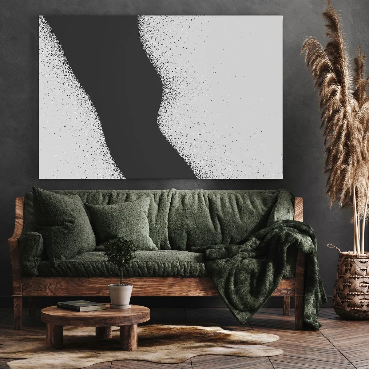 Bild auf Leinwand - Leinwandbild - Abstraktes schwarz-weißes Muster mit zarten Punkten auf Leinwand - 100x70cm - Flüssiges Gleichgewicht - Moderne Wanddekoration für Wohnzimmer und Schlafzimmer ARTTOR