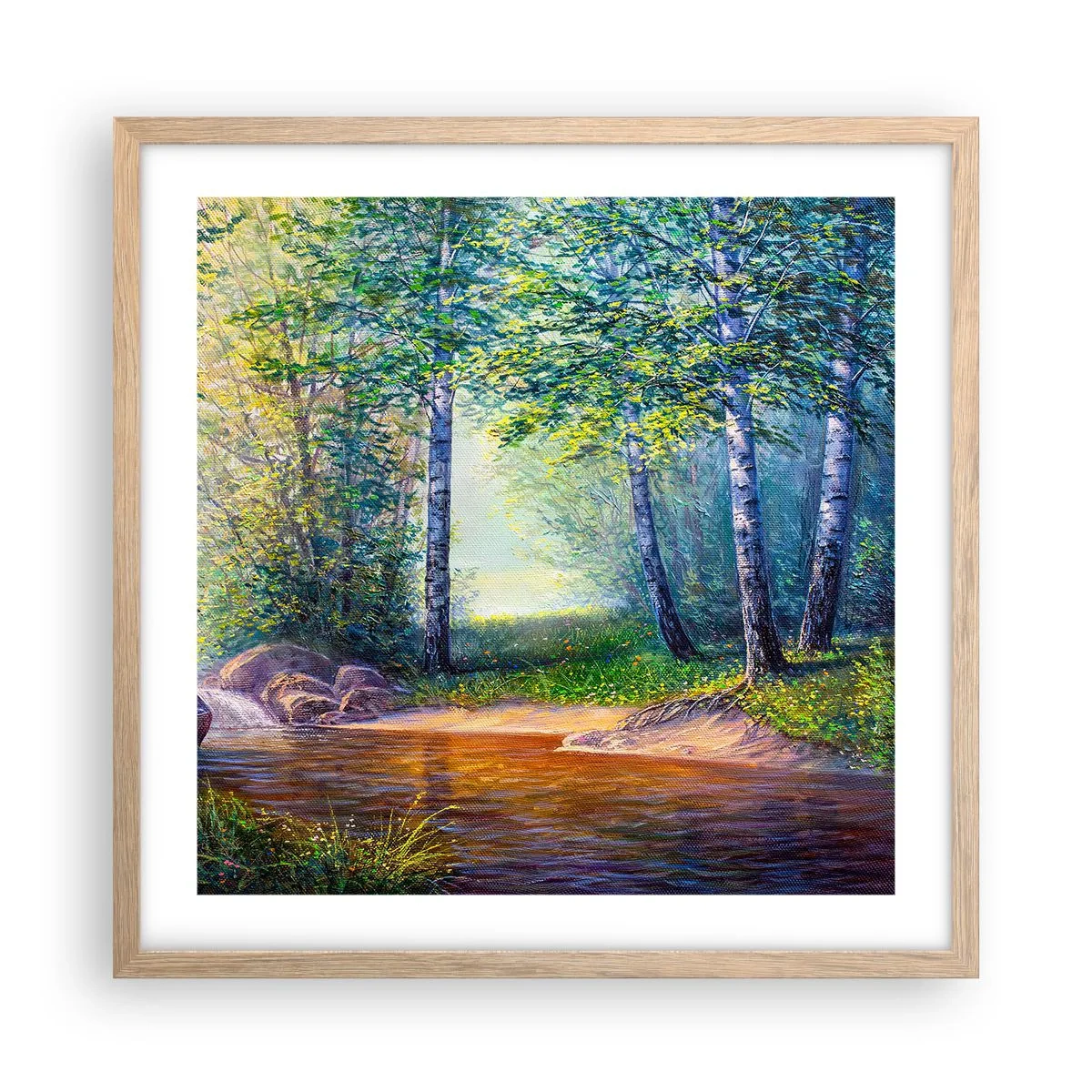 Poster in einem Rahmen aus heller Eiche - Idyllische Landschaft - 50x50 cm