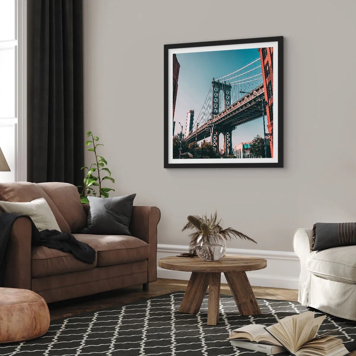 Poster in einem schwarzem Rahmen - Über den Wellen der Stadt - 50x50 cm