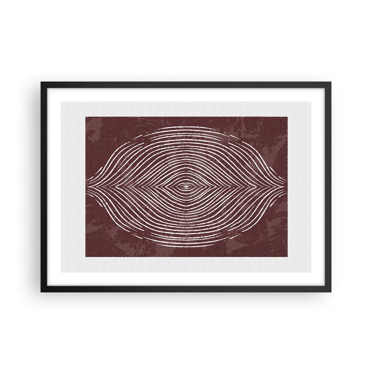 Poster in einem schwarzem Rahmen - Symmetrische Wellen in weißen Linien auf braunem Hintergrund - 70x50cm - Der Raum spricht - Moderne Wanddekoration für Wohnzimmer und Schlafzimmer ARTTOR