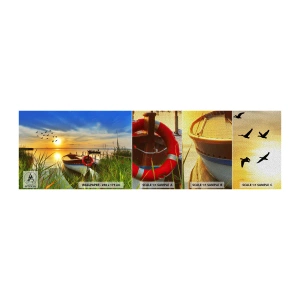Fototapeten Muster Premium Sand - Die Kormorane fliegen schon weg - Landschaft, See, Sonnenuntergang - 100x30 cm