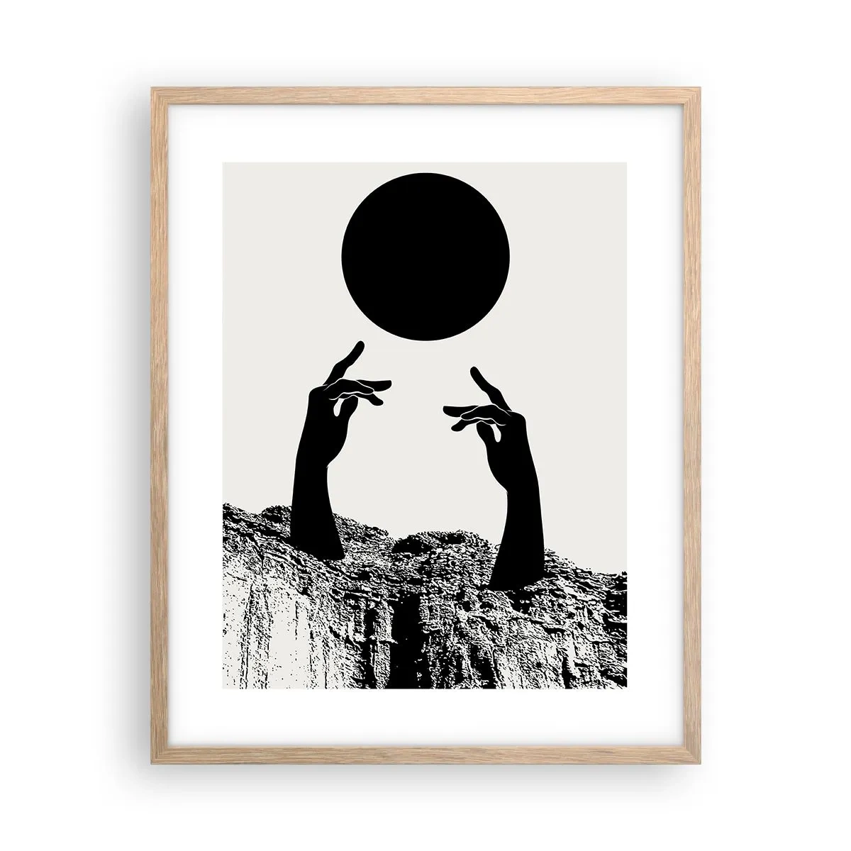 Poster in einem Rahmen aus heller Eiche - Surrealistische Komposition: die Sonne und der Rest - 40x50 cm