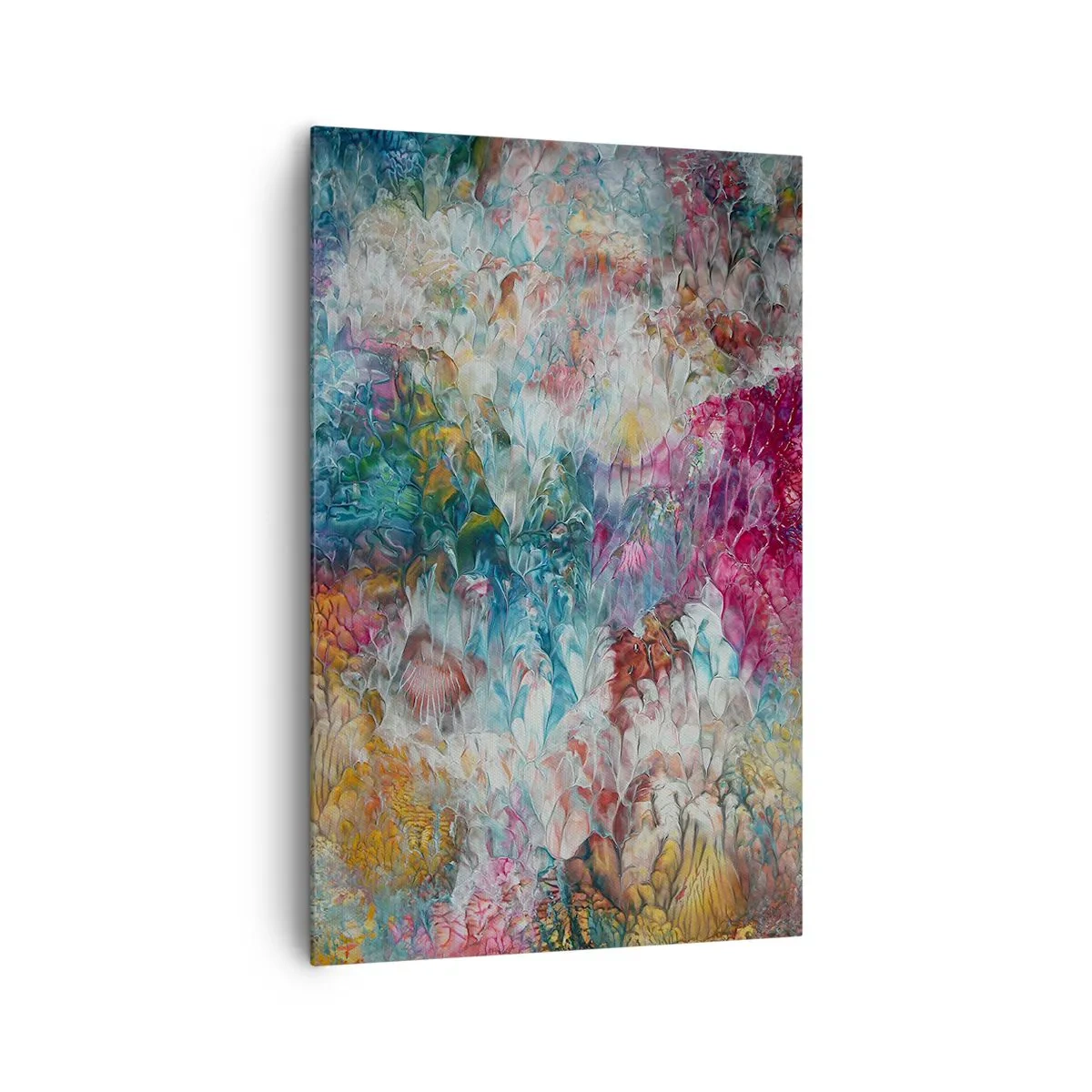 Bild auf Leinwand - Leinwandbild - Eine farbenfrohe Abstraktion, die an blühende Blumen erinnert - 80x120cm - In voller Blüte - Moderne Wanddekoration für Wohnzimmer und Schlafzimmer ARTTOR