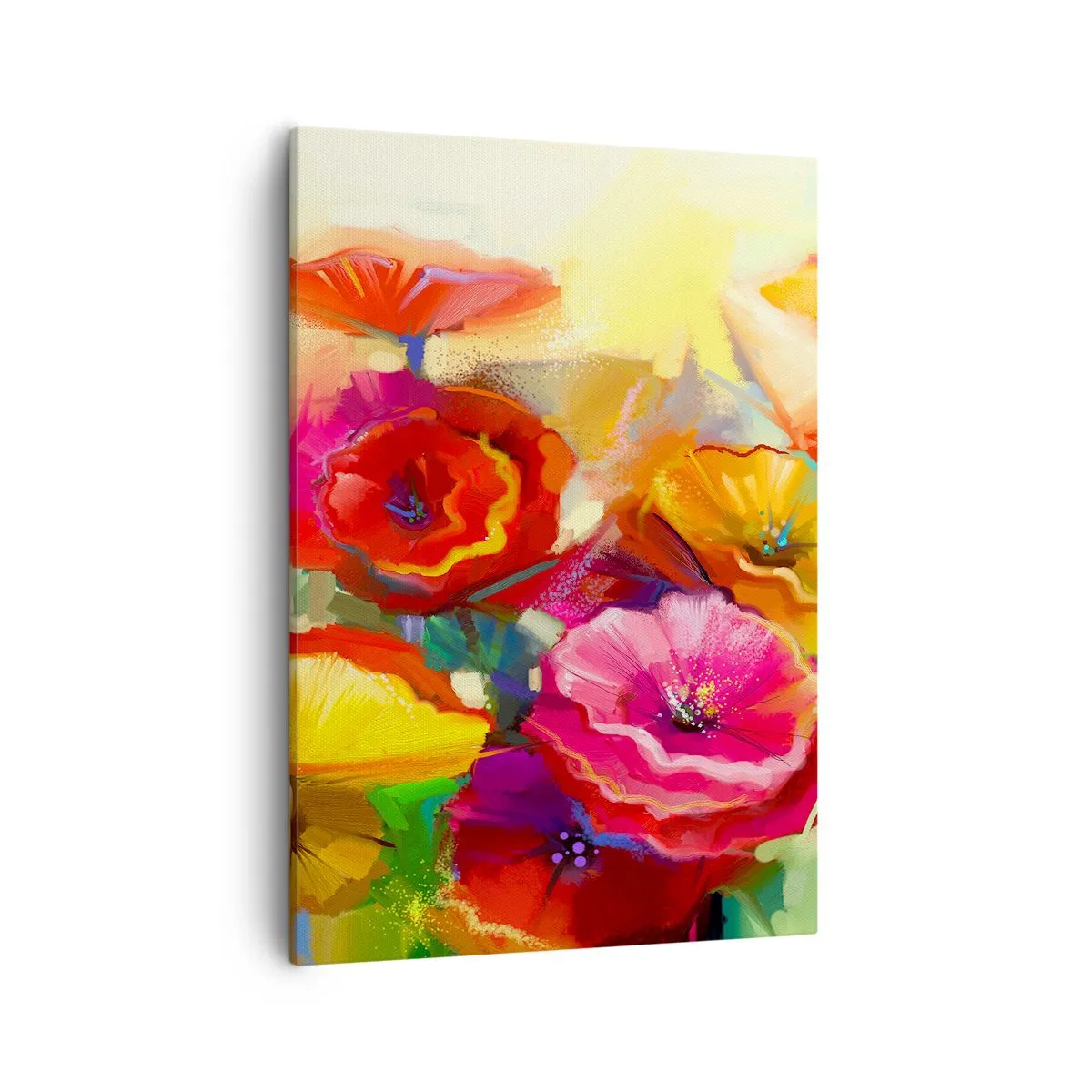 Bild auf Leinwand - Leinwandbild - Bunte abstrakte Blumen auf hellem Hintergrund - 50x70cm - Nicht nur rot - Moderne Wanddekoration für Wohnzimmer und Schlafzimmer ARTTOR