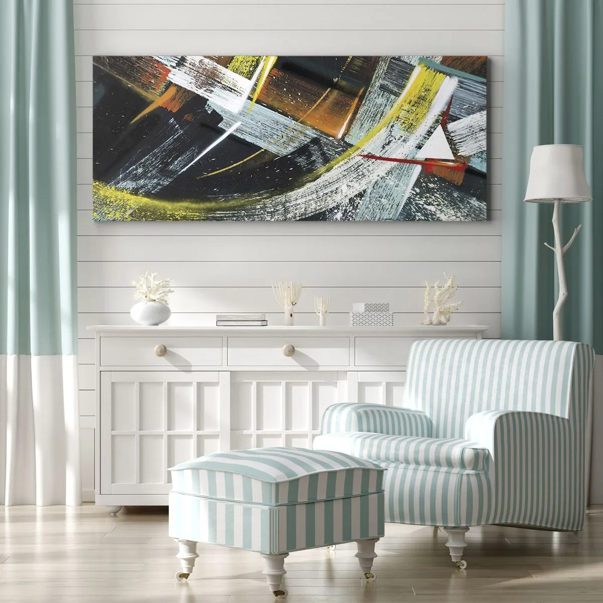 Bild auf Leinwand - Leinwandbild - Bunte abstrakte Pinselstriche - 160x50cm - Energie der Bewegung - Moderne Wanddekoration für Wohnzimmer und Schlafzimmer ARTTOR