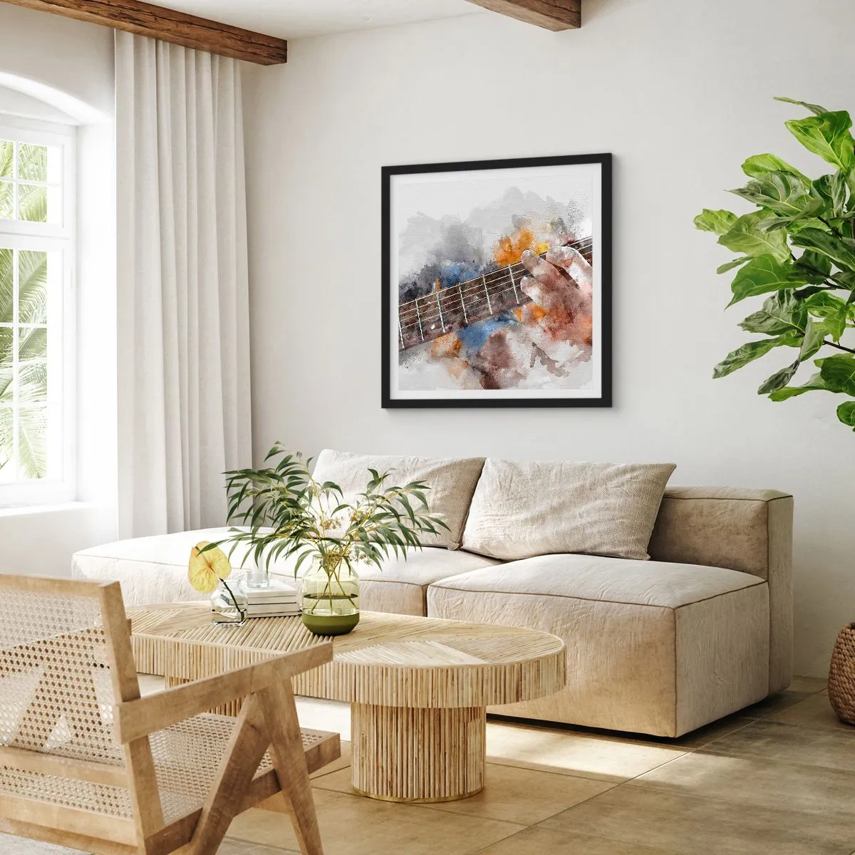 Poster in einem schwarzem Rahmen - Poesie zwischen den Saiten - 60x60 cm